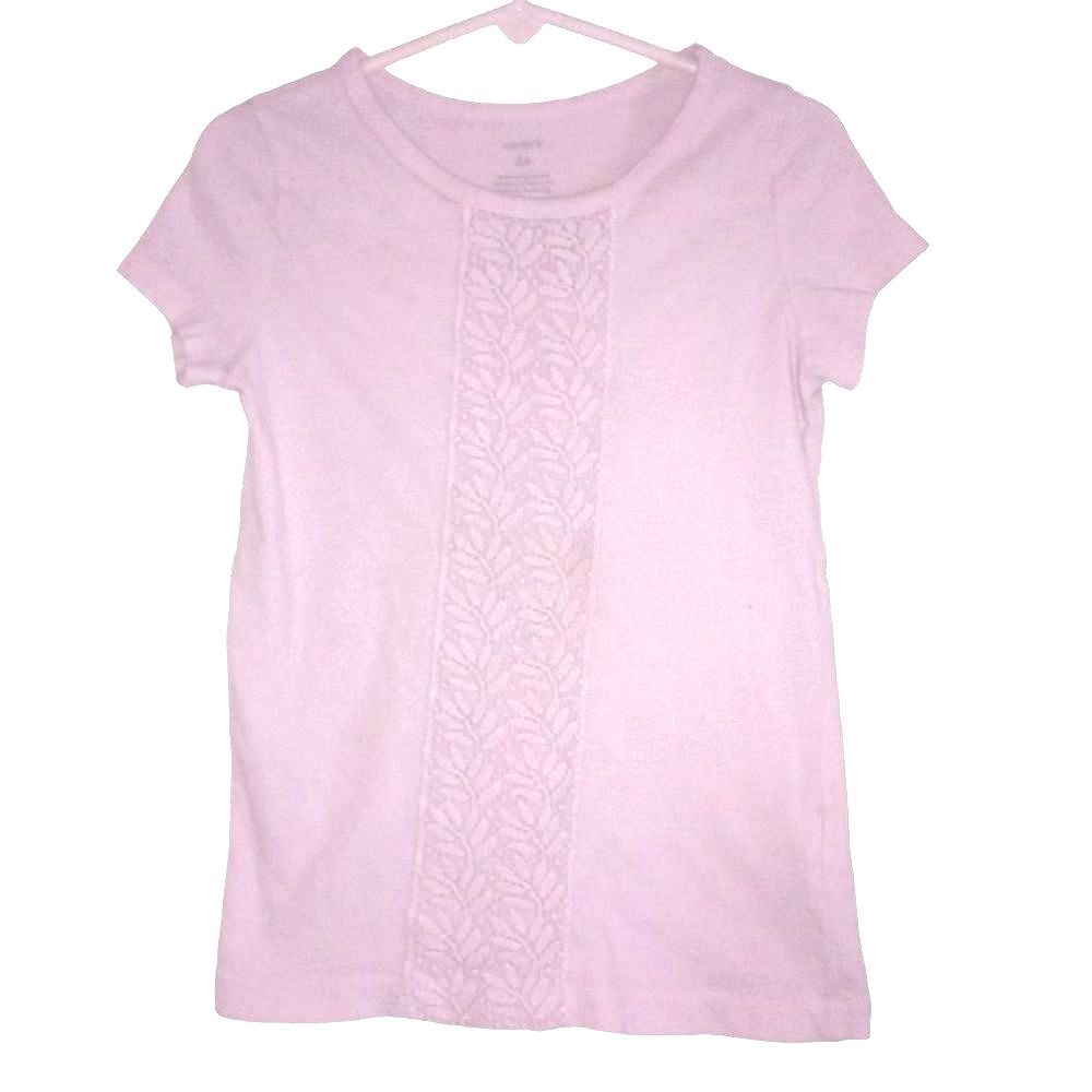 Carter’s Girls Small 6X Light Pink Cotton Accent Stripe Short Sleeve T‑Shirt